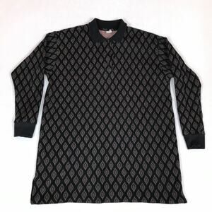 Vintage 90s Units Diamond Geometric Print Long Sleeve Black Polo Shirt
